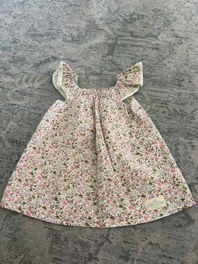 Floral Smocked Ruffle Strap Dress for Girls - Pink & Green